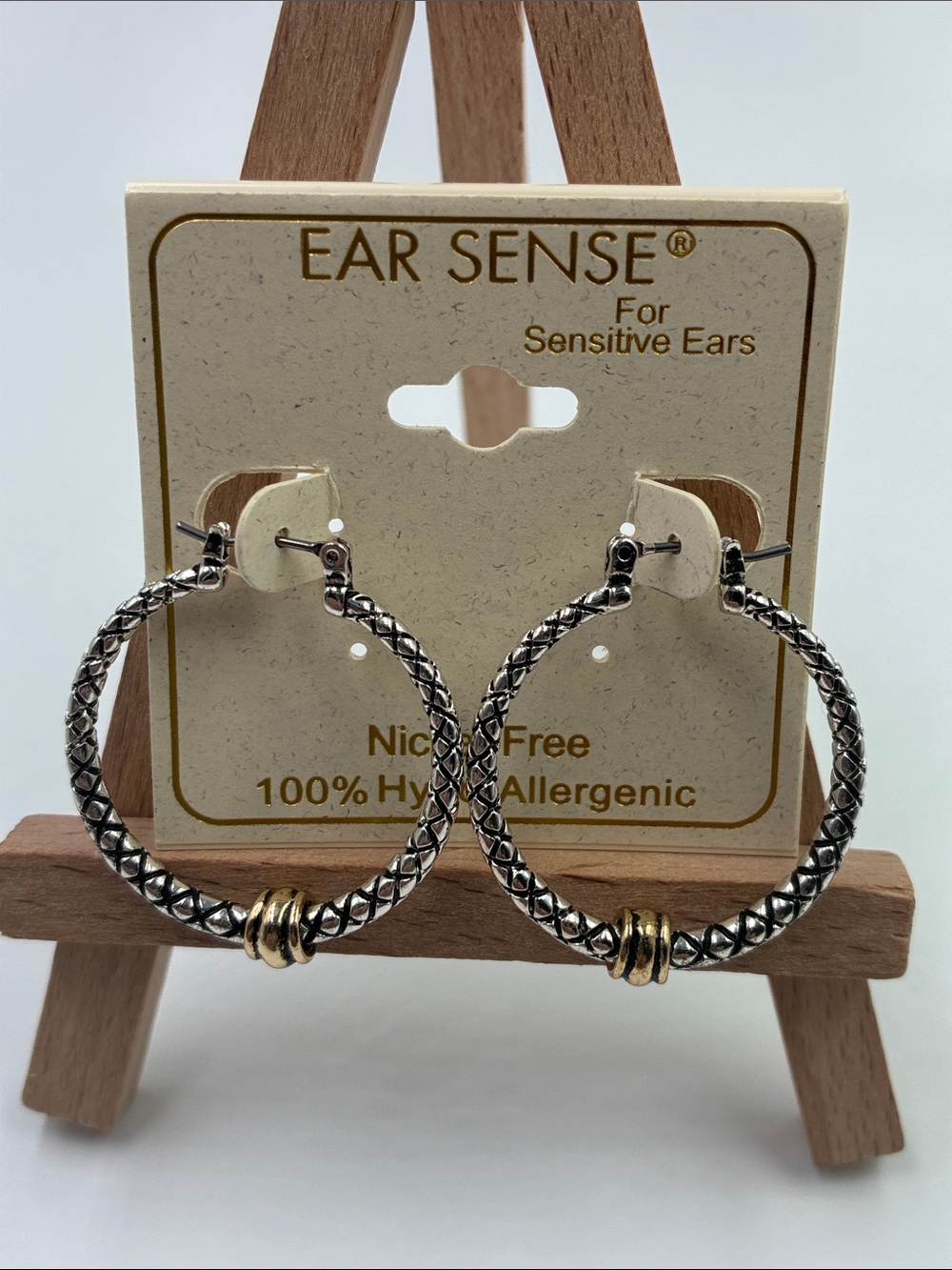 Ear Sense Two-Tone Textured Hoop Earrings - Silver & Gold